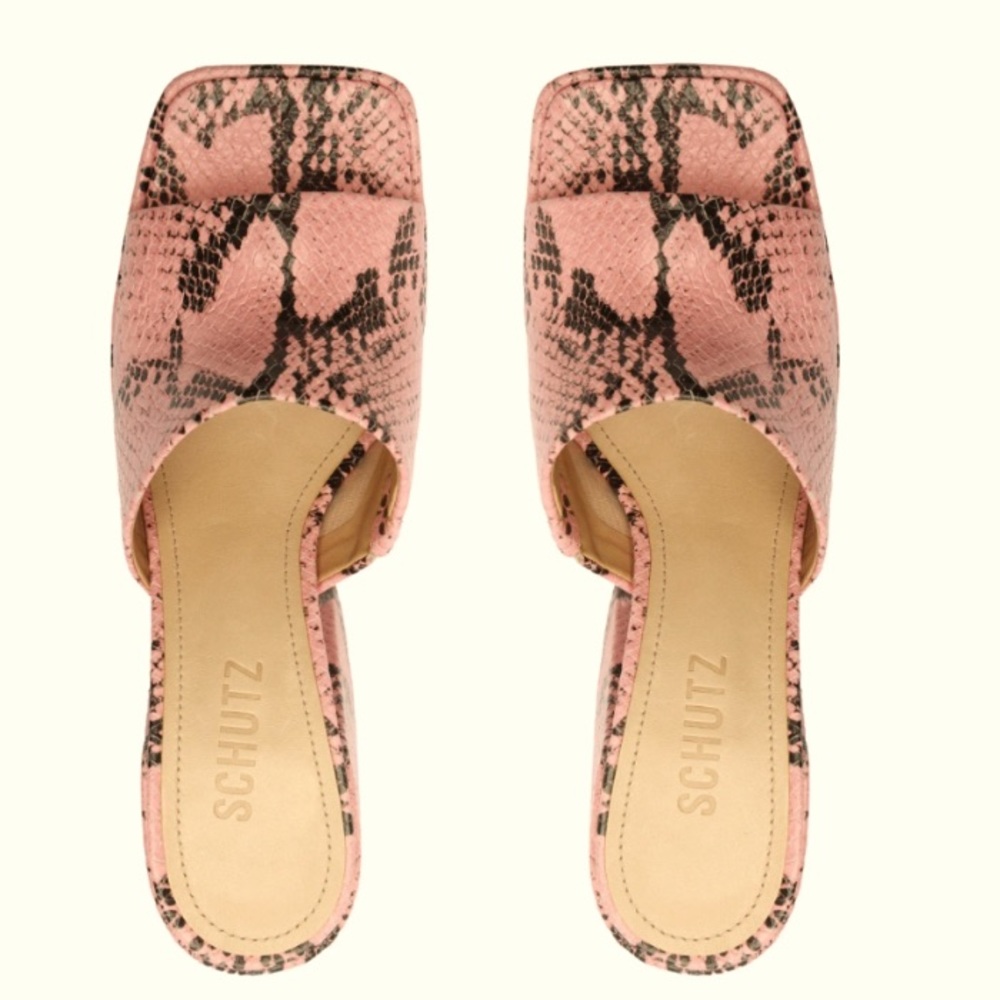 SCHUTZ Pink Snakeskin Platform Block Heel Sandals - Picture 4 of 13